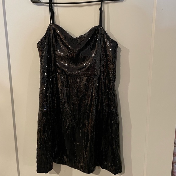 French Connection Sequin Sweetheart Strappy Bodycon Dress Black Size 10 - Picture 5 of 7